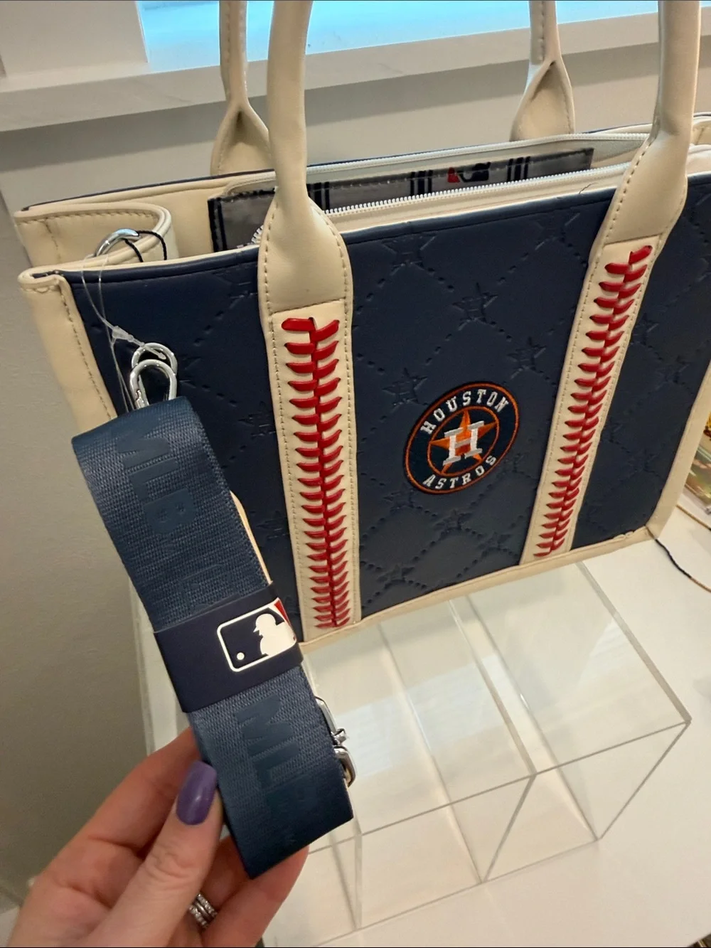 Montana West Navy and Cream Houston Astros Tote with Red Stitching
